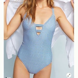 Anthropologie Seafolly deep v-neck one piece swim